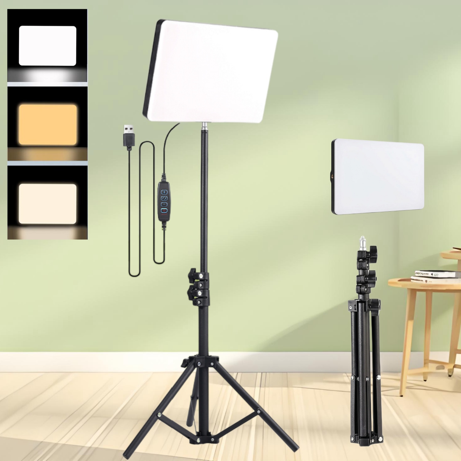 Photography Lighting For Portraits - Live-Streaming-Ringlicht-Set: 10-Zoll 3-Farben Einstellbares Ultraflaches Panel-Licht,